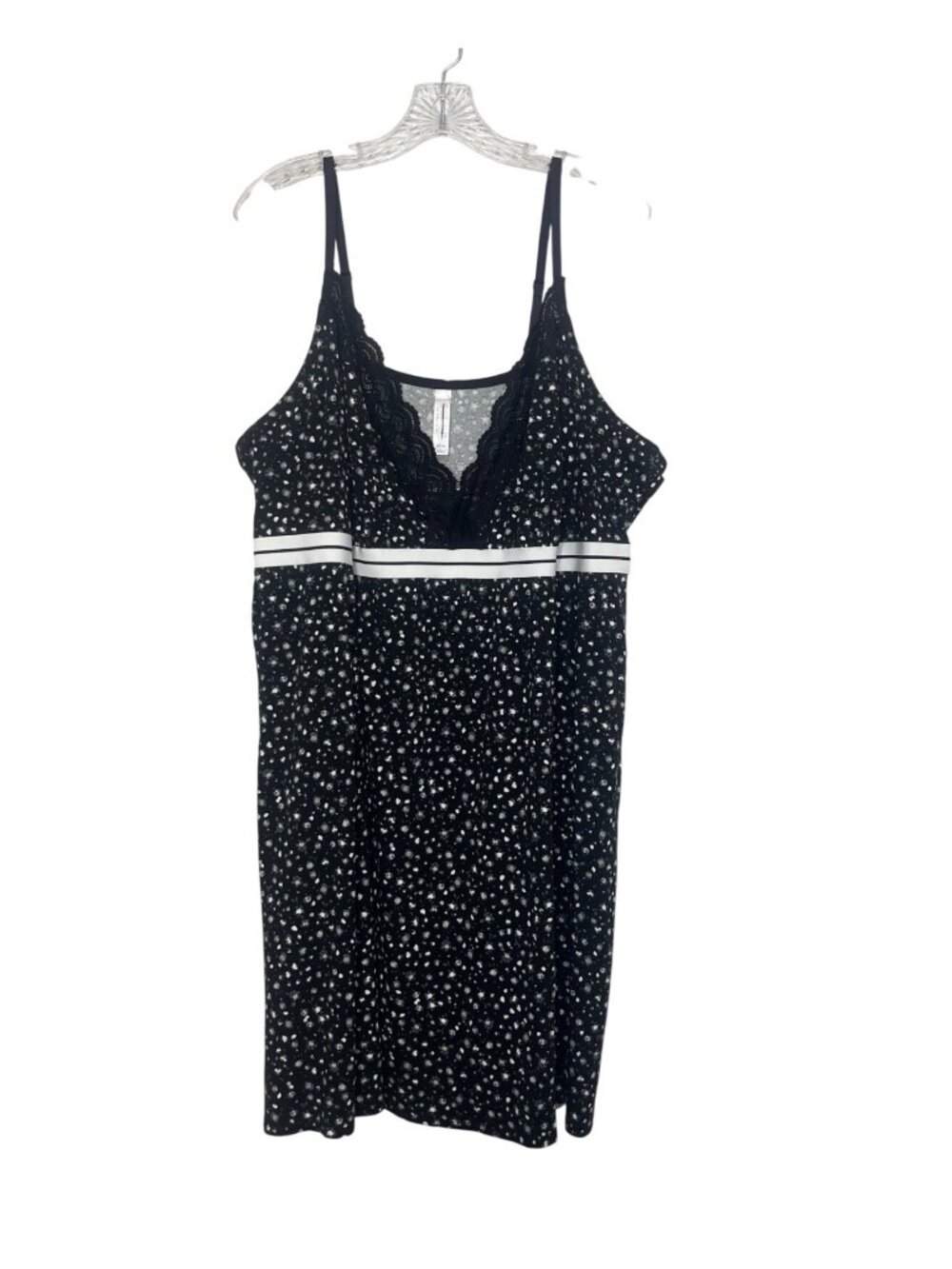 Cacique Sleep Lace Trim Nightgown Size 26/28 Black White New WOT Polka Dot